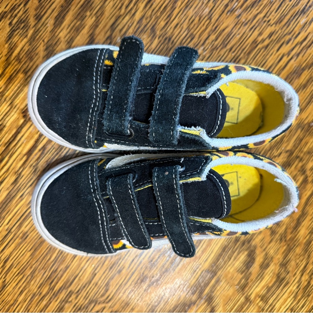 Vans Black and Yellow Velcro Sunflower Sneakers